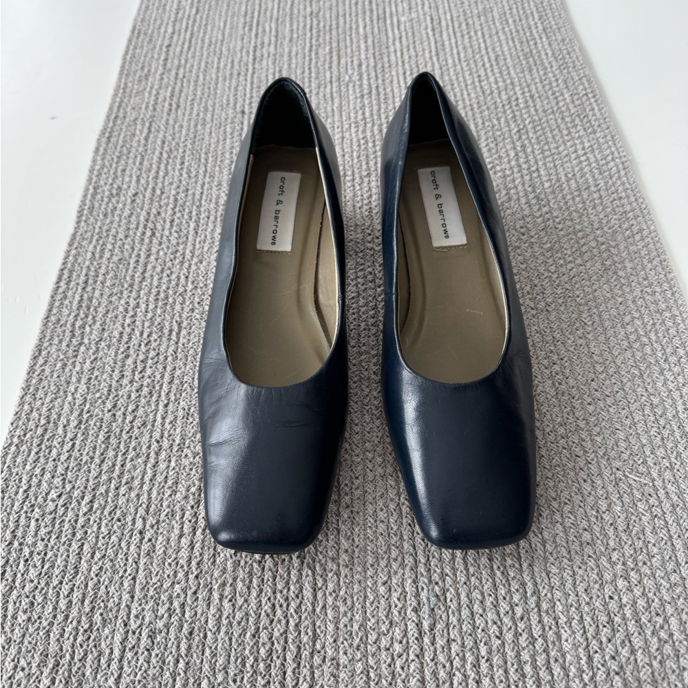 Vintage navy leather square-toe heels - Picture 3 of 12